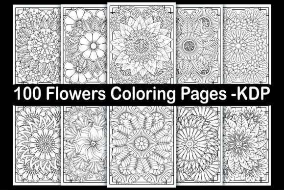 100 Flowers Coloring Pages -KDP Graphics