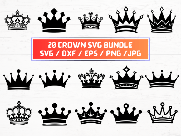 30 Crown SVG, DXF, EPS, JPG for Crafts & Graphics