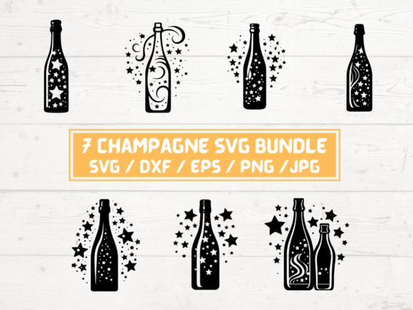 4 Champagne Bottle SVG Bundle for Crafts & Graphics
