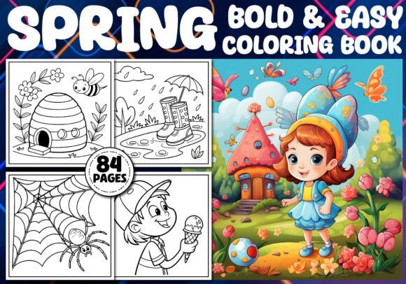 84 Bold Easy Spring Coloring Pages KDP Graphics