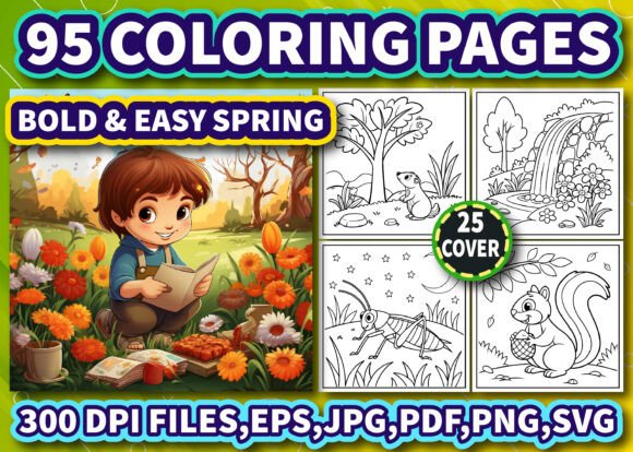 95 Bold Easy Spring Coloring Pages KDP Graphics