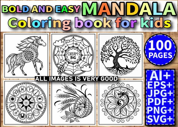 Bold and Easy Mandala Coloring Pages Graphics