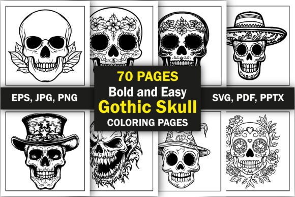 Bold Easy Gothic Skull Coloring Pages & Graphics