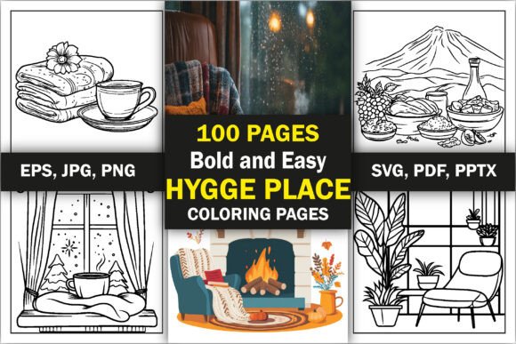 Bold & Easy Hygge Place Coloring Pages Graphics