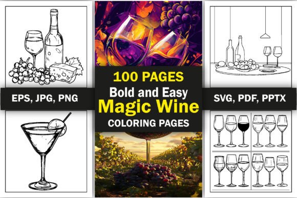 Bold Easy Magic Wine Coloring Pages & Graphics
