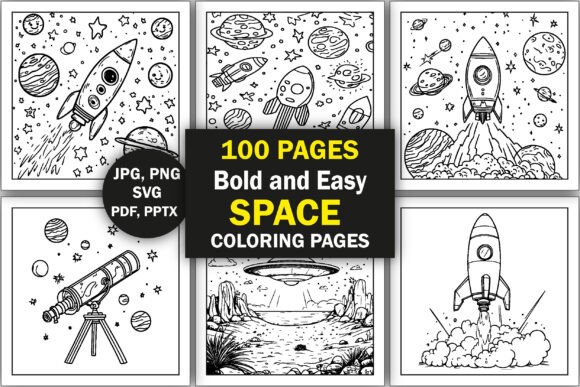 Bold & Easy Space Coloring Pages Graphics