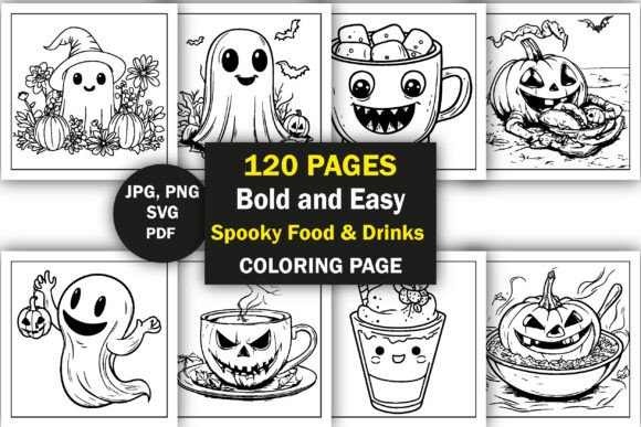 Bold Easy Spooky Food Drinks Coloring