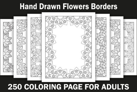 Hand Drawn Flowers Borders Coloring Book Graphics