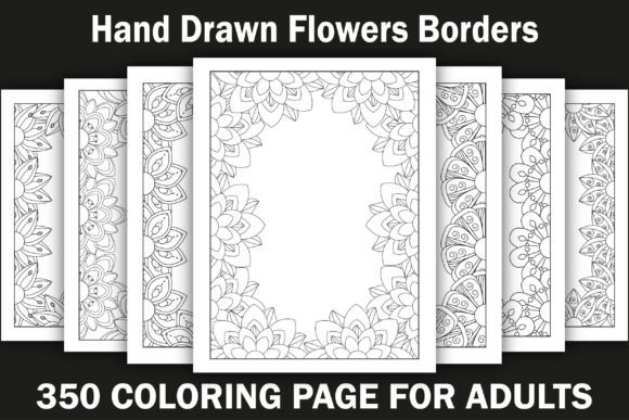 Hand Drawn Flowers Borders ColoringBook Graphics