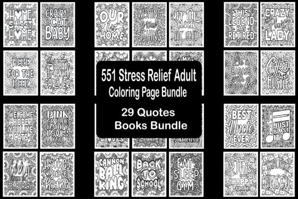 StressRelief Adult Coloring Pages Graphics Bundle