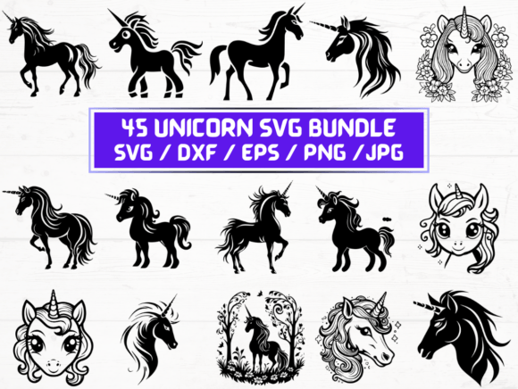Unicorn SVG, DXF, EPS, JPG for Crafts & Graphics